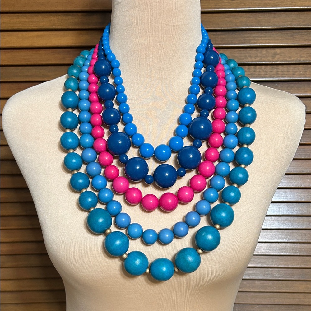 Qty 5 Strands Assorted Lengths Multicolor Wooden & Plastic Beaded Necklaces - Picture 1 of 2